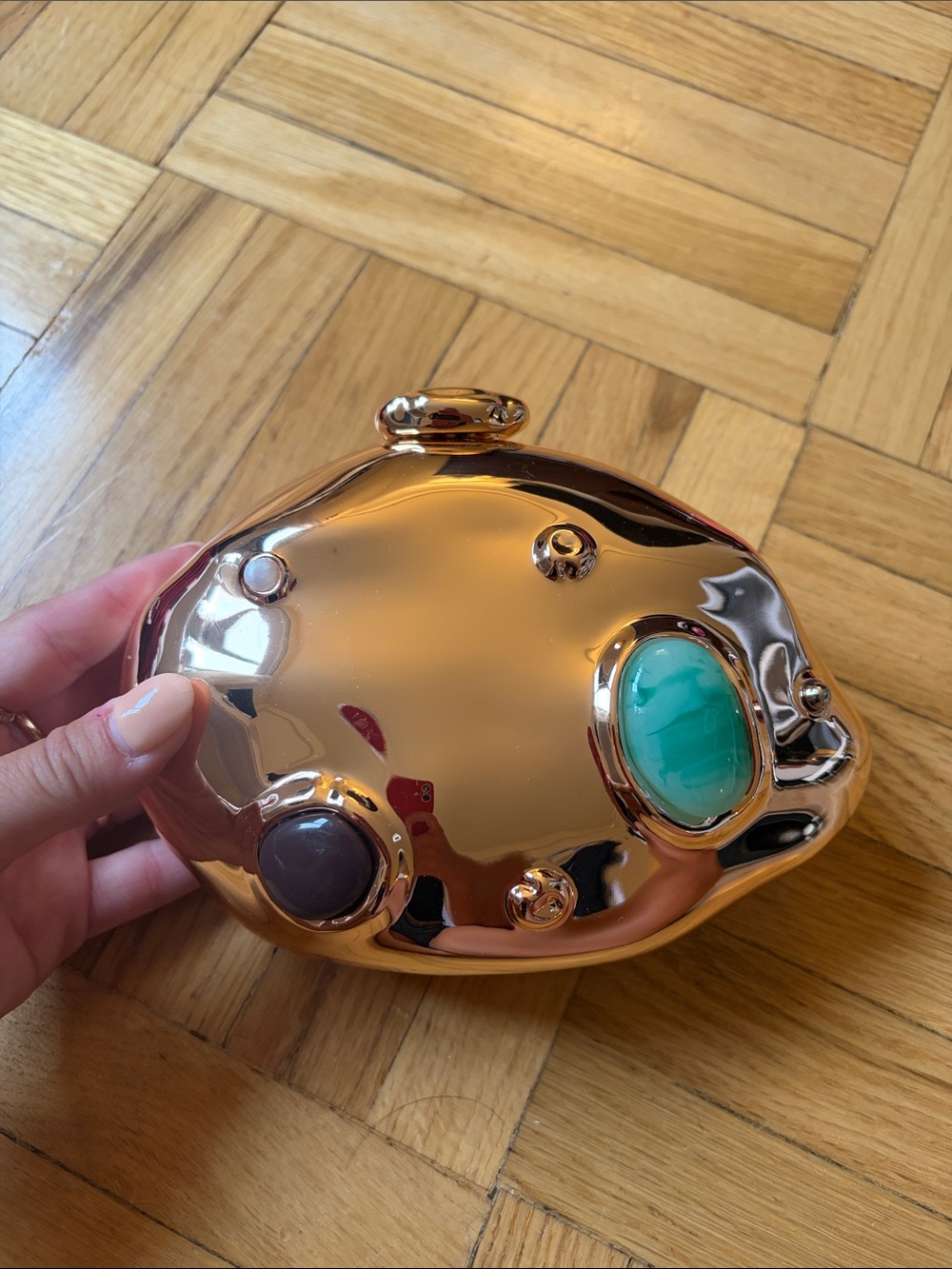 Gold clutch with strap